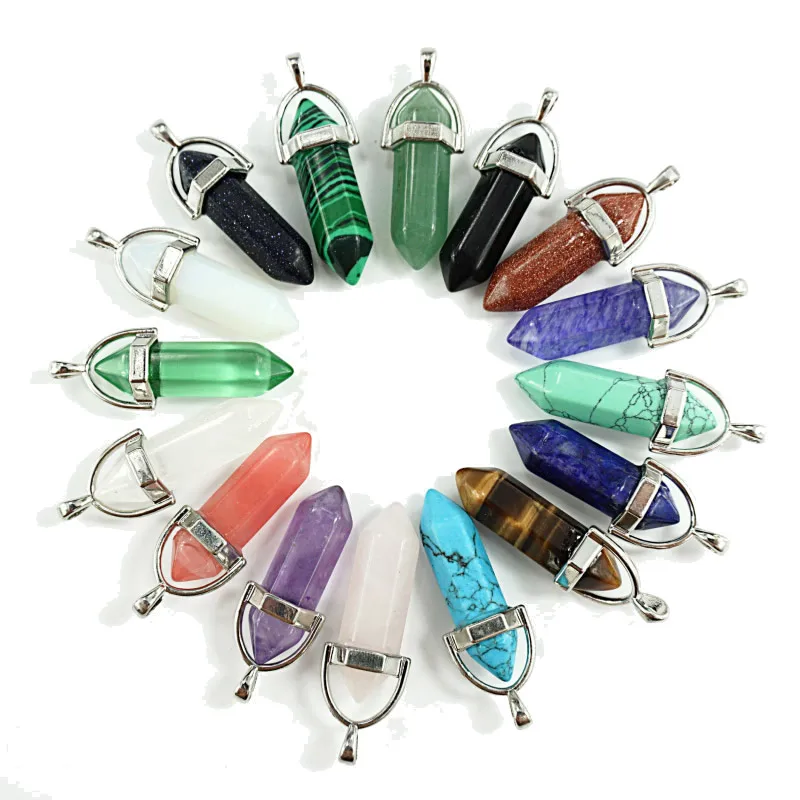 Hexagonal Column Necklaces Natural Crystal Pendants Stone Pendant Leather Chains Necklace For Women Fashion Jewelry