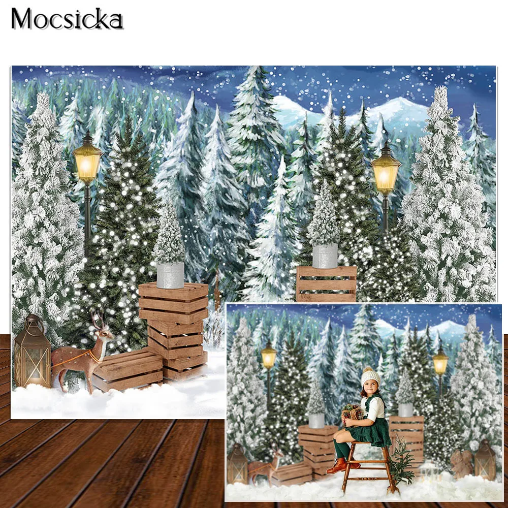 Tło świąteczne Zimowy las Tło fotograficzne Dzieci Portret dziecka Photocall Zimowy las Śnieg Rekwizyty fotograficzne Photostudio