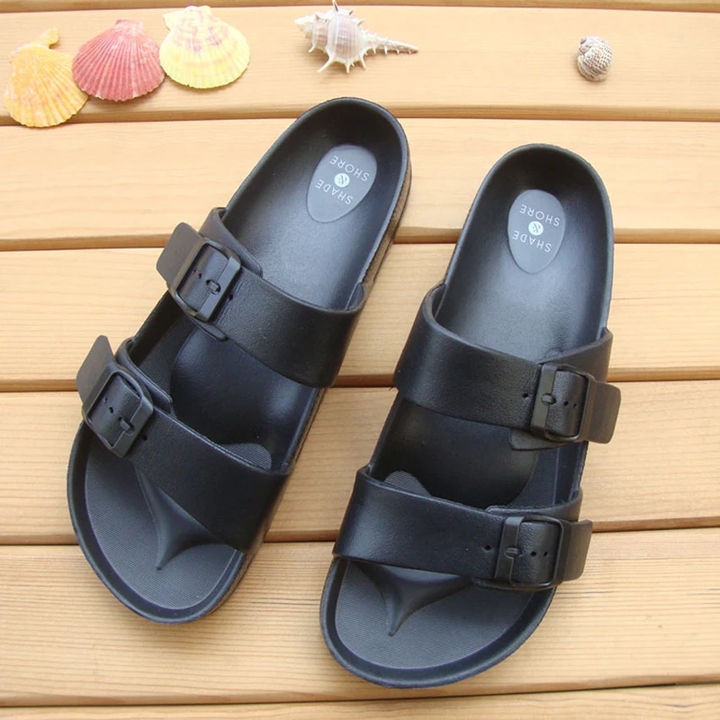 Hot Sale Fashion Two Buckles Thick Soft Sole Platform Slippers Women Open Toe Flip Flops Outdoor Beach Slides Flat Sandals Shoes