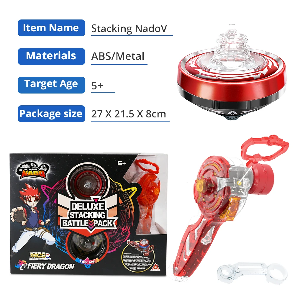 Infinity Nado 5 Deluxe Stacking Battle Pack -Fiery Dragon Dual Metal Ring Flashing Spinning Top Gyro Animation Kid Toy