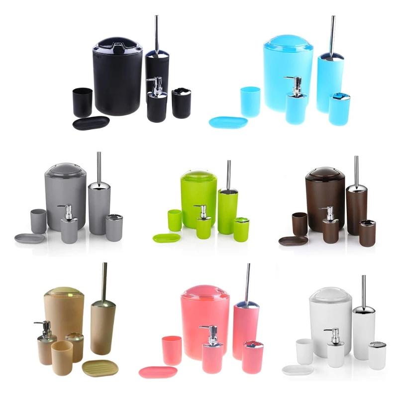 6Pcs/Set Bathroom Accessory Hardware Set PP Stainless Steel Material With 8 Colors Optional