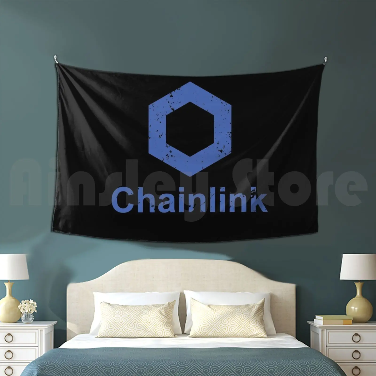 Crypto Chainlink Link Coin Distressed Customized Tapestry Bitcoin Crypto Cryptocurrency Chainlink Link