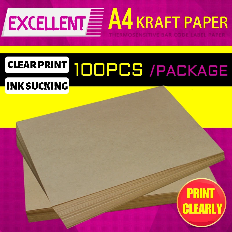 100 Sheets / Pack A4 Kraft Paper Sticker Sticker Adhesive Paper Promotional Paper For Laser Printing Printer Packaging Label