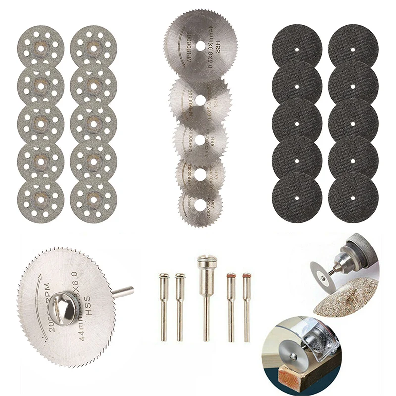 30PCS HSS Mini Circular Saw Blades Kit Mandrels Diamond Cutting Discs Resin Cut-Off Wheels Set Woodworking For electric drill