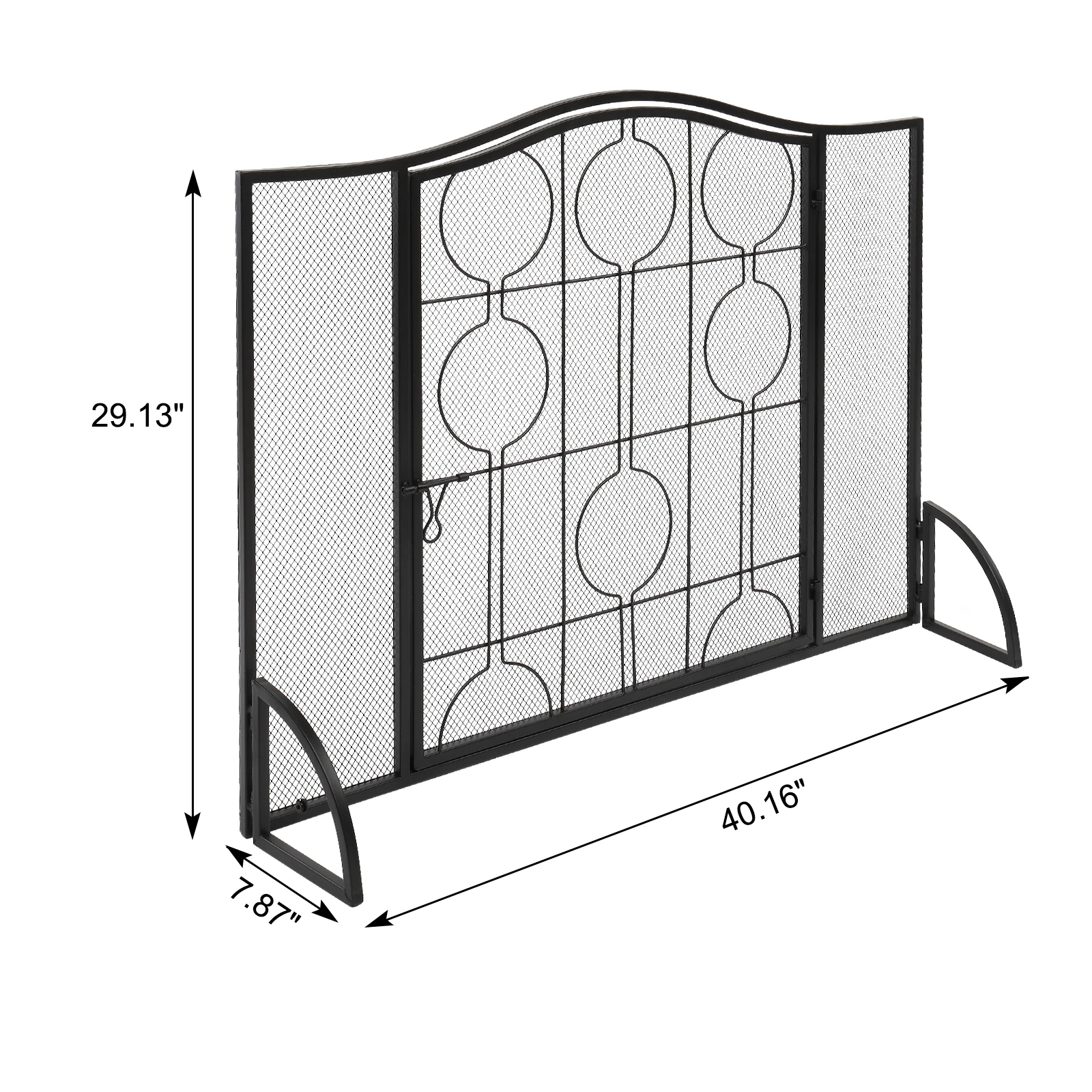 Fireplace Screen Single Door Curved Top Thin Line Round Decorative Iron 102x20x74CM[US-Stock]