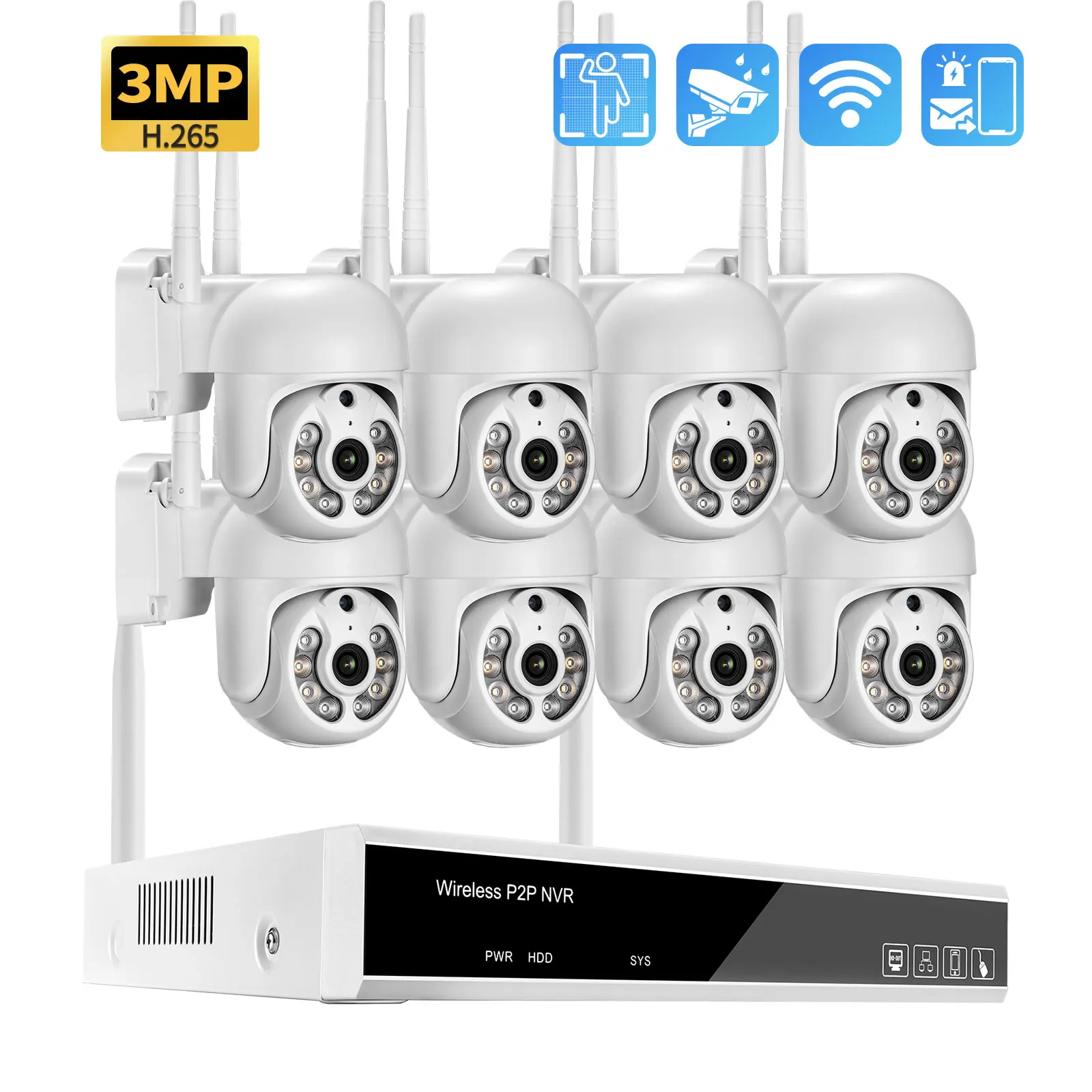 

Gadinan 8CH 3MP Human Auto Track PTZ Wireless CCTV System Intercom WIFI IP Security Camera Set P2P NVR Video Surveillance Kit