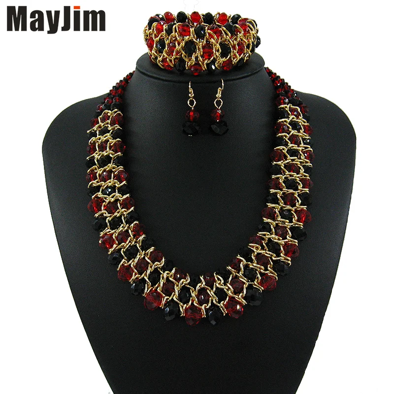 

MayJim Statement Necklace 2021 Fashion Jewelry Sets Handmade Beads Chain Crystal Dubai Vintage Bijoux Accessories