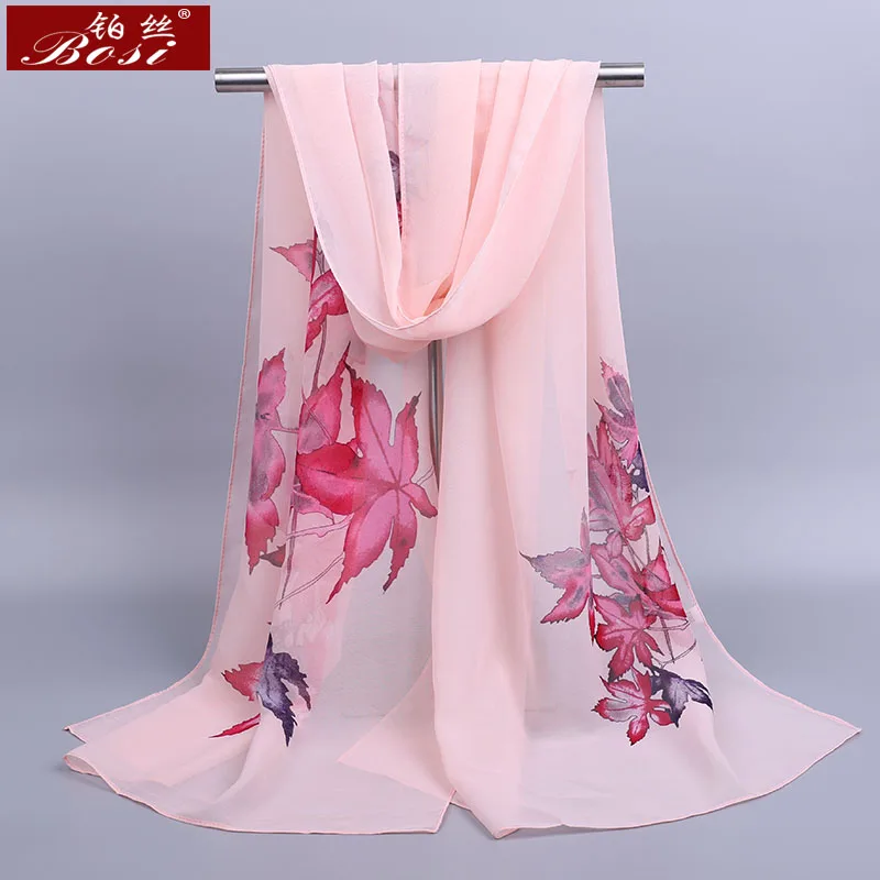 New Chiffon Maple leaf scarf women Fashion summer Soft print 2020 Multicolor long scarves bohemian Flowerhijab Pink ladie shawl