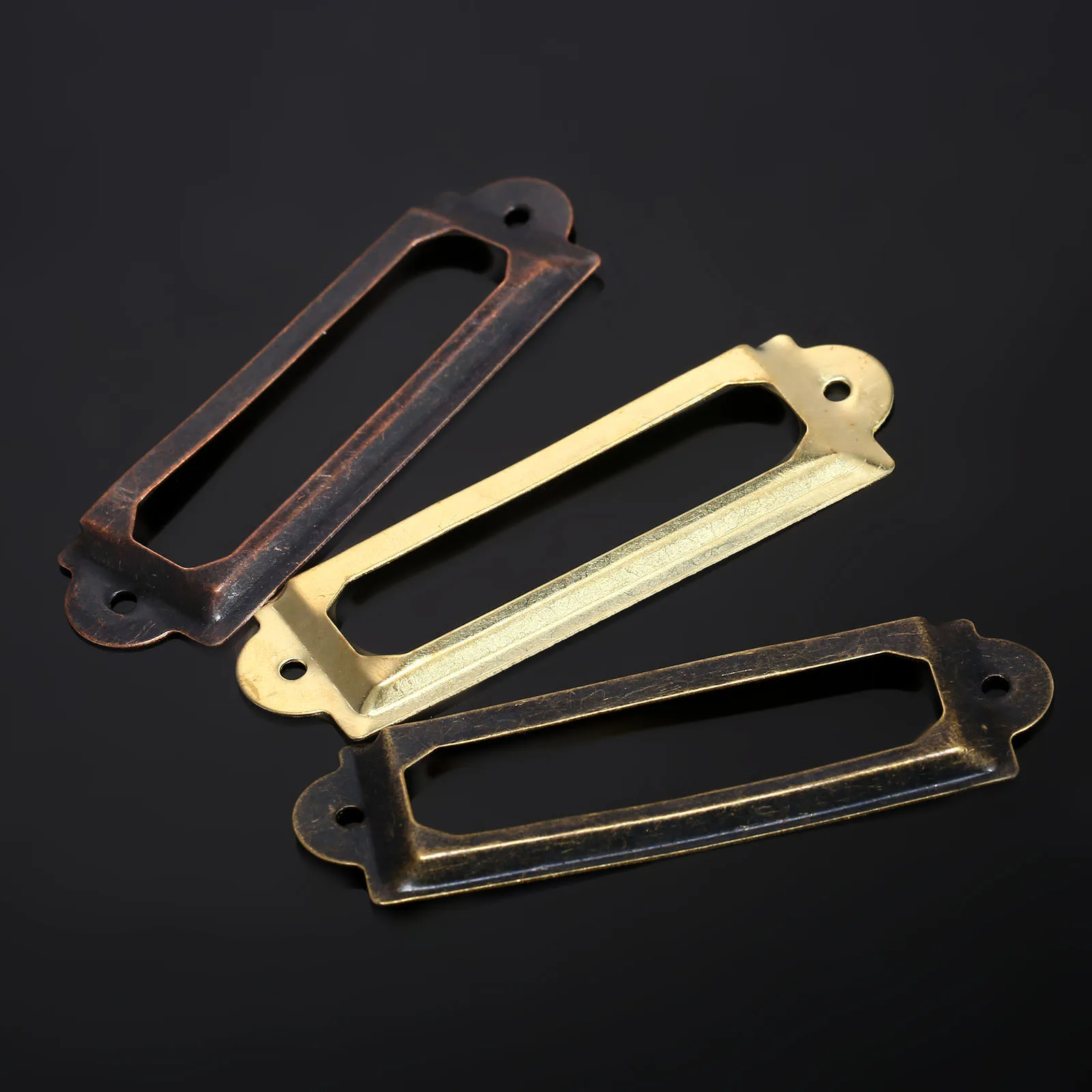 12Pcs Iron Drawer Labels Mini Frame Pull Metal Tag File Name Card Holder Jewelry Box Antique Brass & 24Pcs Srews 62x18mm/43x10mm