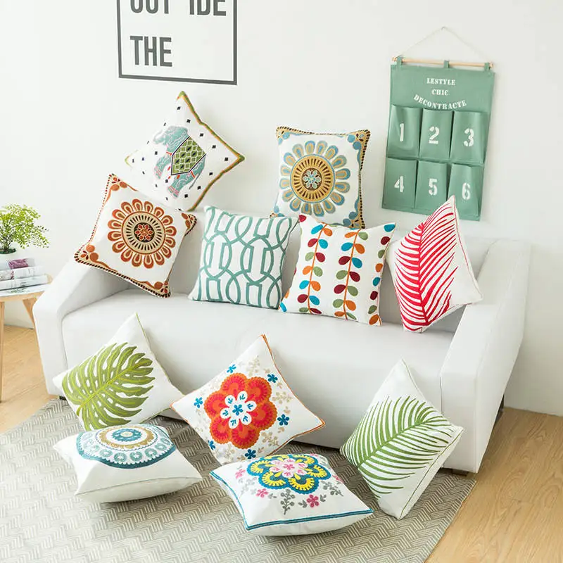 

Simple Nordic Vintage Embroidery Pillow case Cushion Cover Ethnic National Handmade Flower Embroidered Boho Home decor