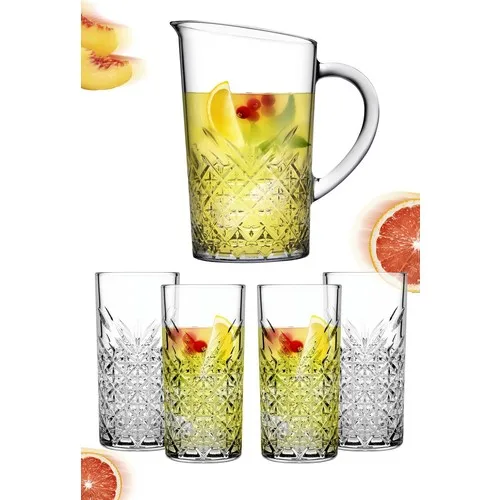 Pasabahce 5 Piece Tımeless Sangria Meşrubat Set 4 Long Soft Drink Cup Carafe PB4X52800SM-1X55332 image 2