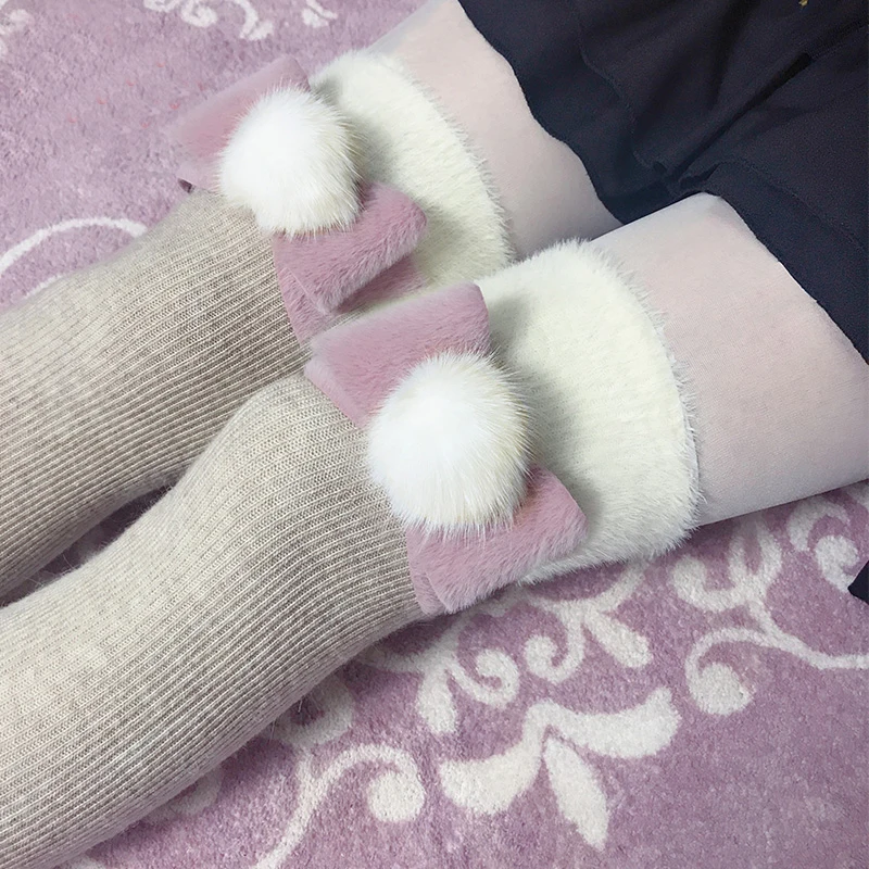 Women Lolita Leg Warmers Teen Girl Cute Bow Knitted Tight High Warm Leggings Thigh Boots Kawaii Over Knee Long Socks Foot Warmer