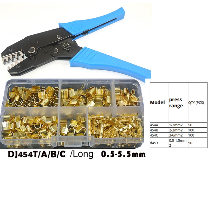 300Ppcs DJ454  U-Shaped Copper Wire Crimps Terminal Cold Pressing Connectors Cable Lug For Wire Tab Terminal With Plier