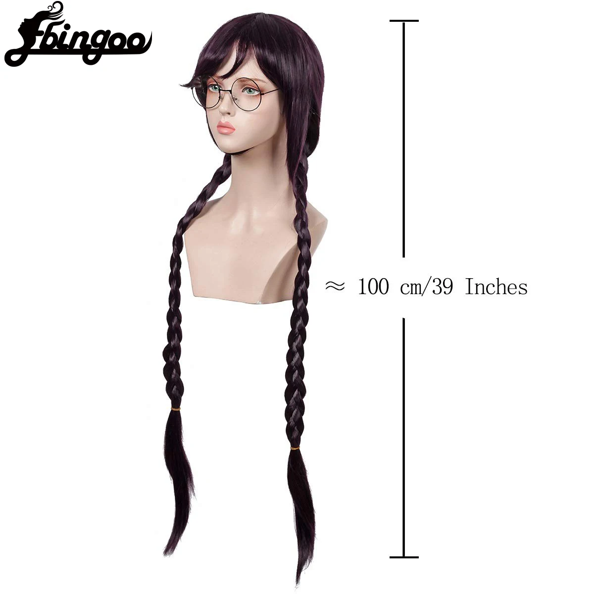 Ebingoo Synthetic Wig Danganronpa Touko Fukawa Cosplay Wigs Long Dark Purple Braids Heat Resistant Hair Wigs For Costume Party