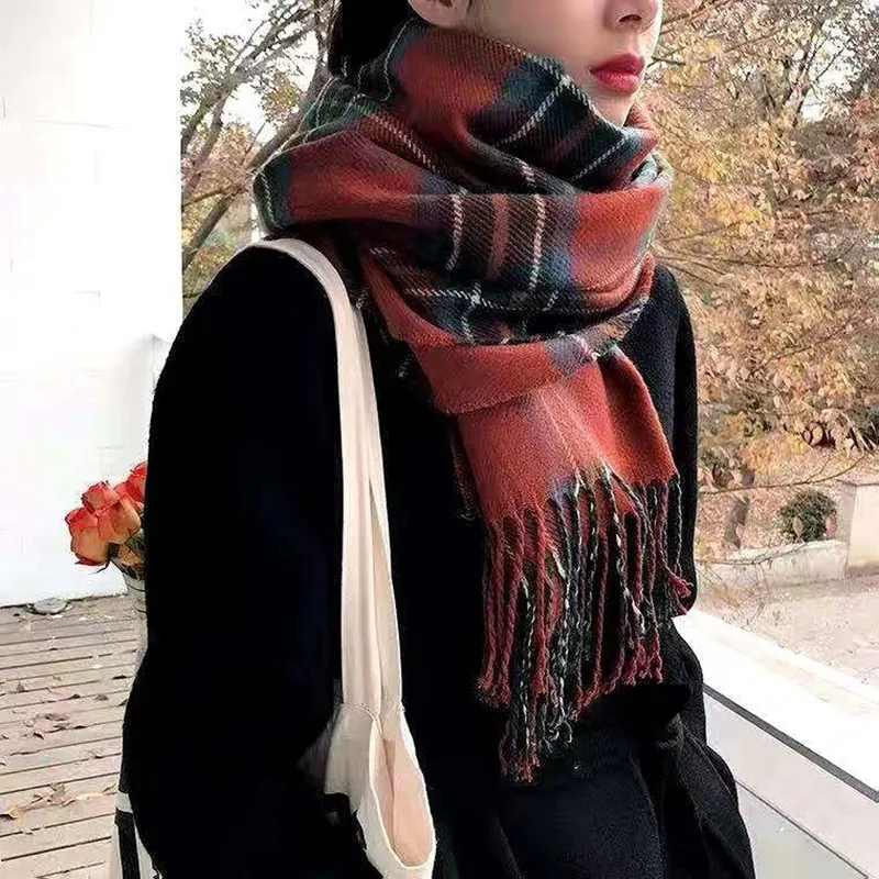 Winter Warm Plaid Luxury Designers Cashmere Scarf Shawl For Women Men Fashion Thick Retro British Tassel Pashmina Scarves Femme