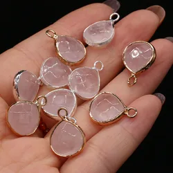 Natural Stone Pink Quartzs Pendants Gold Plated Crystal Charms for Jewelry Making Diy Women Necklace Earring Accessories