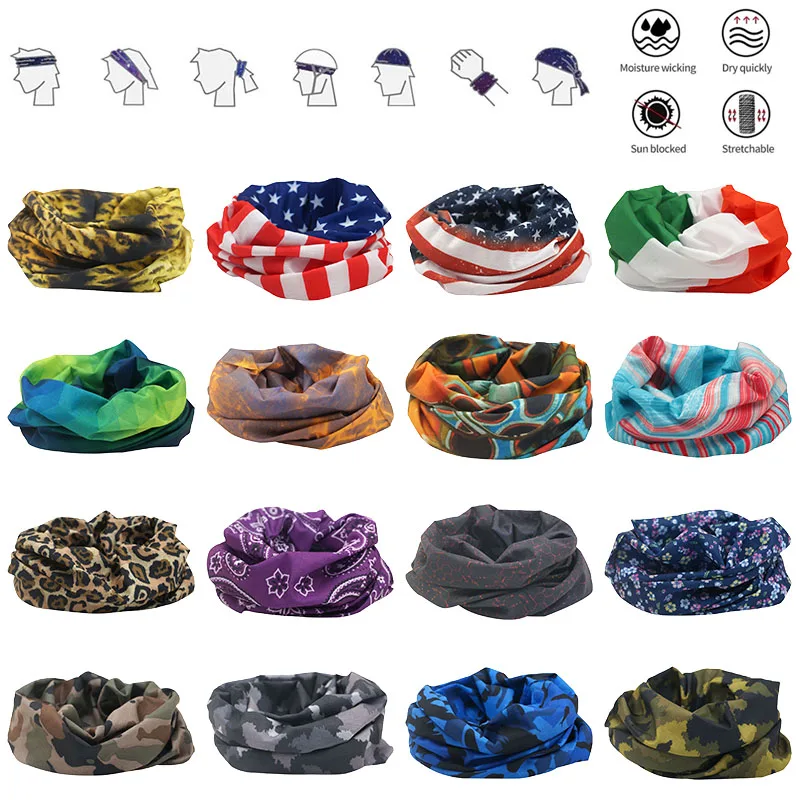 Colorful Headwear Flower Stripe Grid National Flag Hiking Scarf Women's Tubular Mask Multi functional Bandana Neck Mask