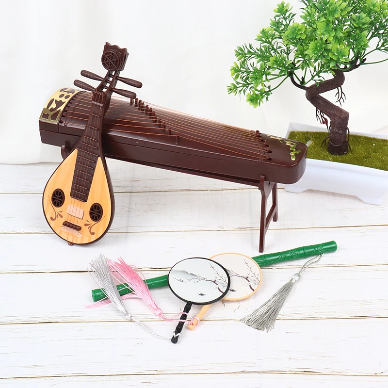 1Pc Dollhouse Miniature Folding Screen Flute Lute Guzheng Fan Life Scene Ornament Kids Doll House Toy