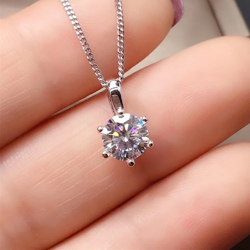 1CT Moissanite Pendant 6.5MM VVS Lab Diamond Necklace with Certificate for Women Wedding Party Gift Real 925 Sterling Silver