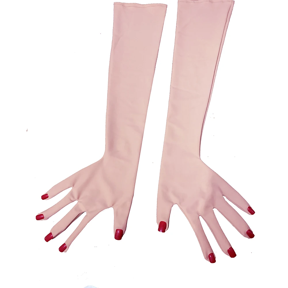 Crossdress Luxury Customzie Pink Flesh Spandex Zentai Nail Gloves Fetish Men's Cosplay Kigurumi Long Gloves With Nails Service