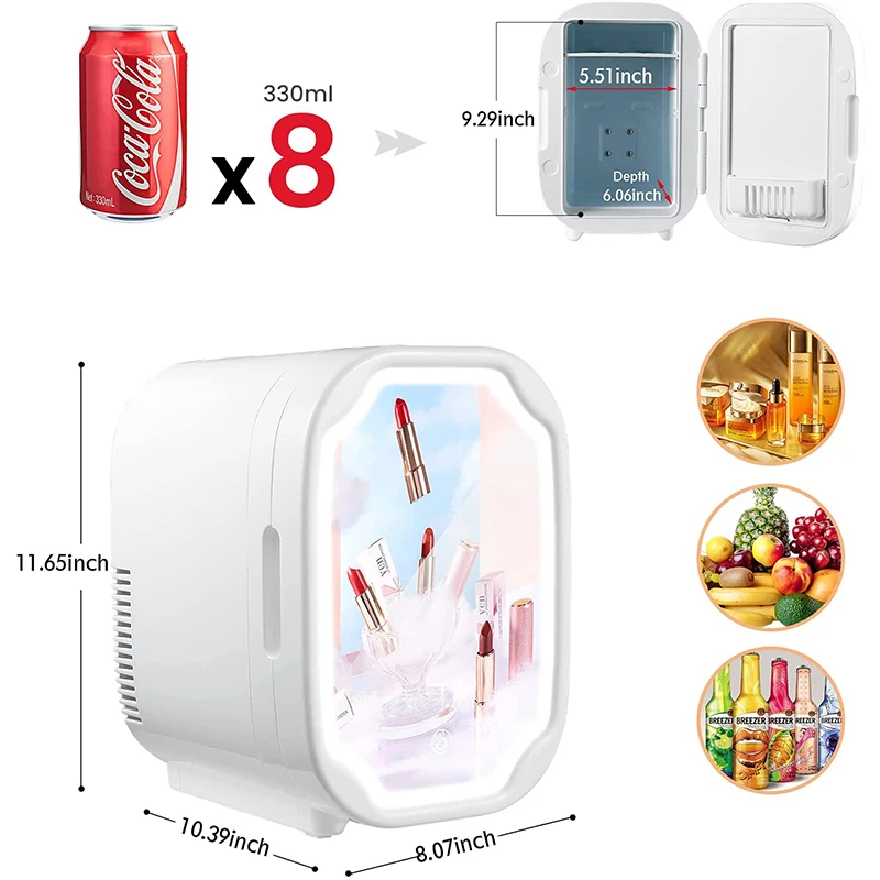 Mini Fridge 6 Liter AC/DC Portable Beauty Fridge Thermoelectric Cooler and Warmer for Skincare, Bedroom and Travel