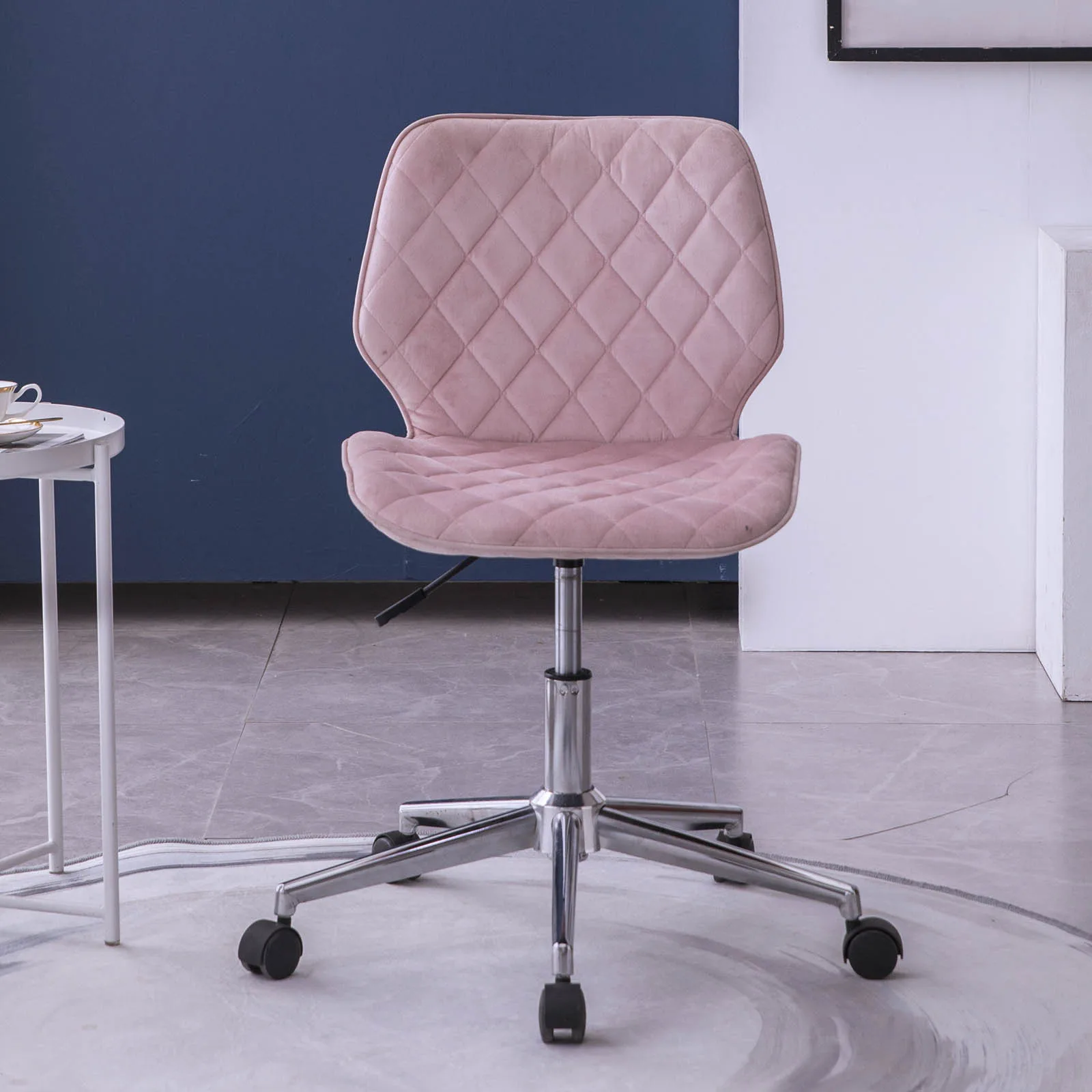 Office Chair Mid Back Modern Swivel Velvet Computer Desk Chair With Pull Ring Retro and Trendy Pink[US-W]