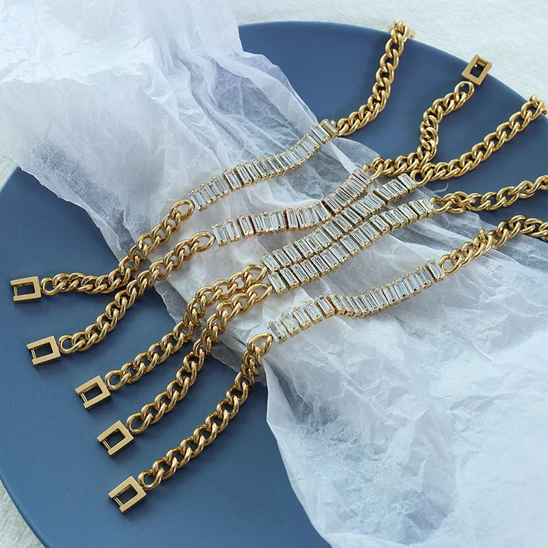 Joolim Jewelry High End PVD  Wholesale Drop Shipping Supplier No Fade Fashionable Spliced Square Zircon Bracelet For Women image 4