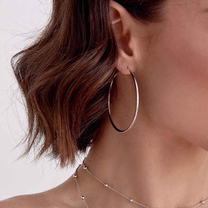 925 Sterling Silver Ear Buckle New Women Hoop Earrings Big Circle 57mm High Quality Jewelry For Fashion Ladies Birthday Gifts