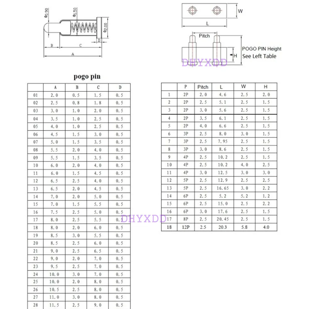 Conector de pino pogopin 10x, sonda de teste com mola carregada para bateria smd, agulha pcb 2 3 4 5 6 7 8 9 10 12 14 15 16 18 20.5mm