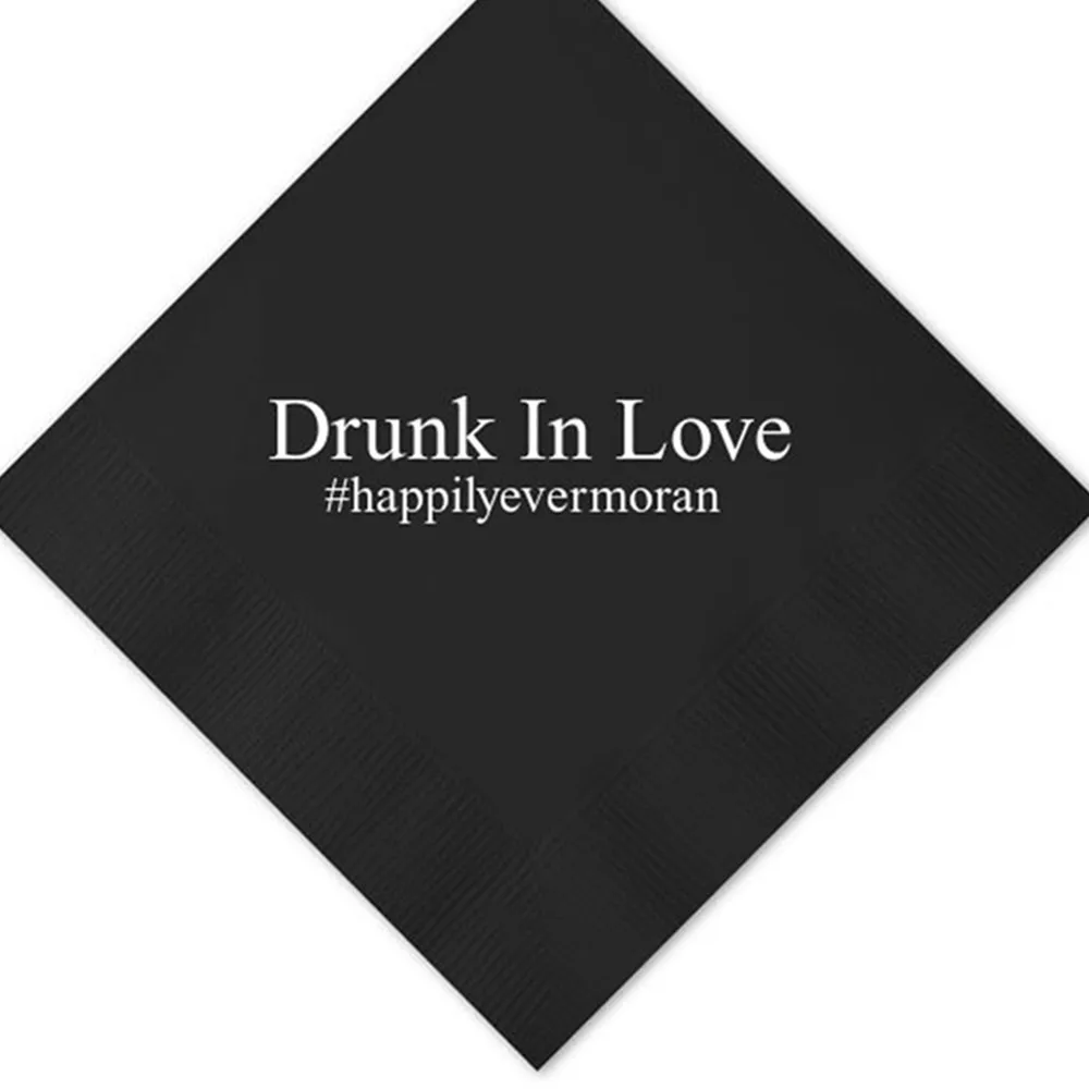 

Personalized 50 Napkins Drunk On Love In Love Wedding Cocktail Beverage Paper Anniversary Party Monogram Custom Luncheon Avail