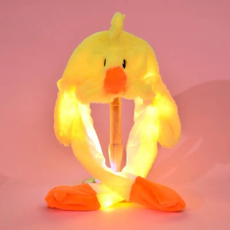 Carnival Party Funny Rabbit Ear Hat Adult and Kids Cute Moving Plush Led Glowing Headdress Headwear With Cartoon Duck Pattern