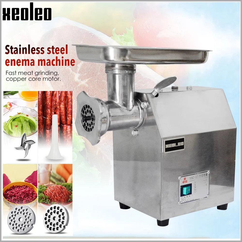 XEOLEO Commercial Meat Grinder 120kg/h Electric Meat Cutter Enema Machine Stainless Steel/Iron Mincer Sausage Filler Function