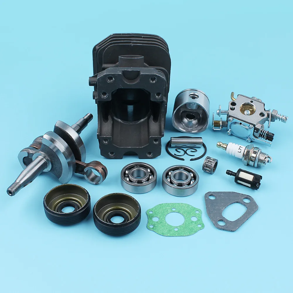 Imagem -06 - Cilindro Pistão Virabrequim Carburador para Husqvarna 136 137 141 142 Motosserra Rolamento Selos de Óleo Filtro Gaxeta Nikasil Chapeado 38 mm
