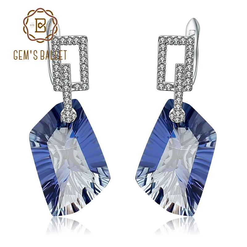 

GEM'S BALLET 42.40Ct Natural Iolite Blue Mystic Quartz Gemstone Drop Earrings 925 Sterling Silver Fine Jewelry for Women