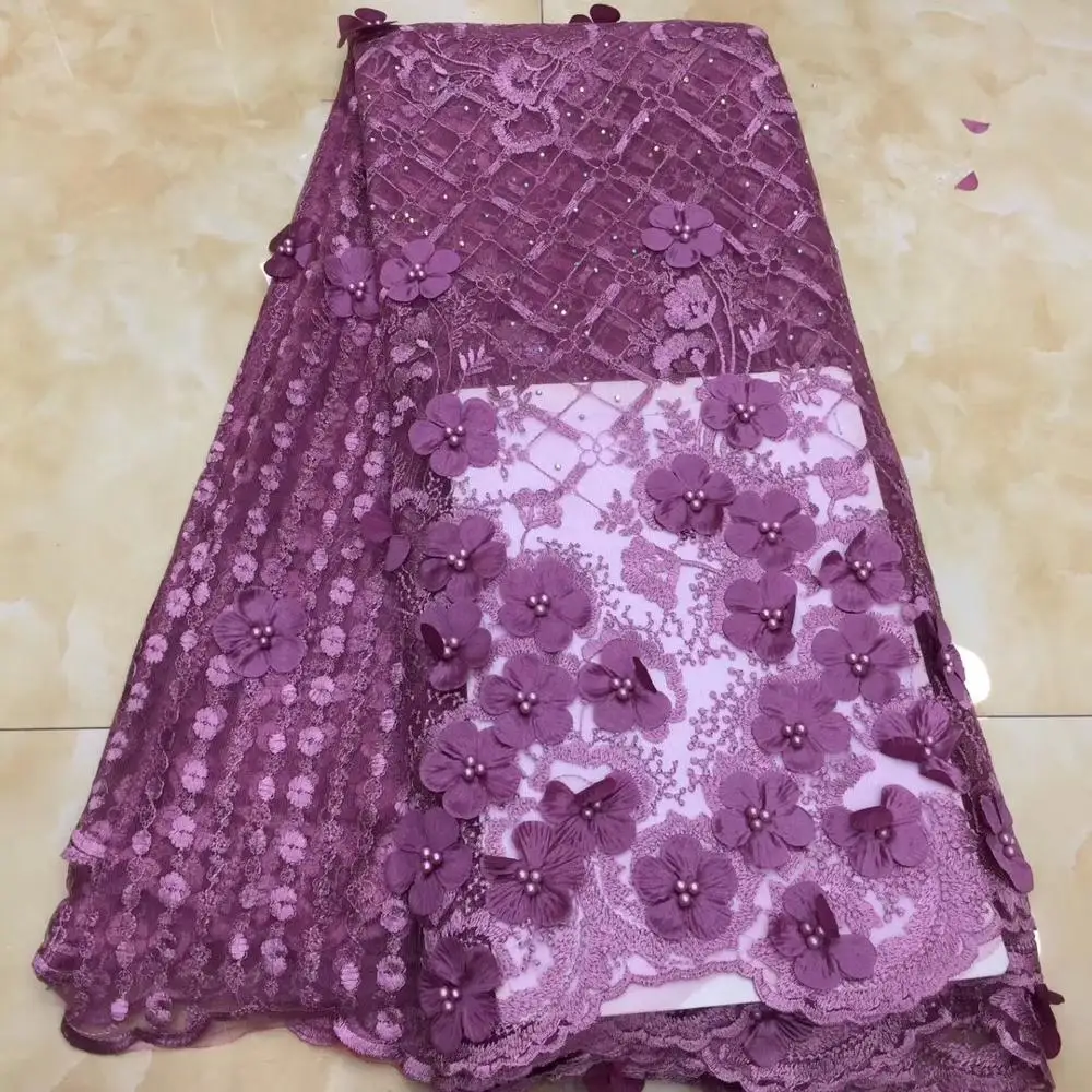 

3D Beads Lace Fabric 2019 High Quality Mesh Embroidery Applique 3D Flower Tulle Nigerian Lace Fabrics For Bridal For Wedding