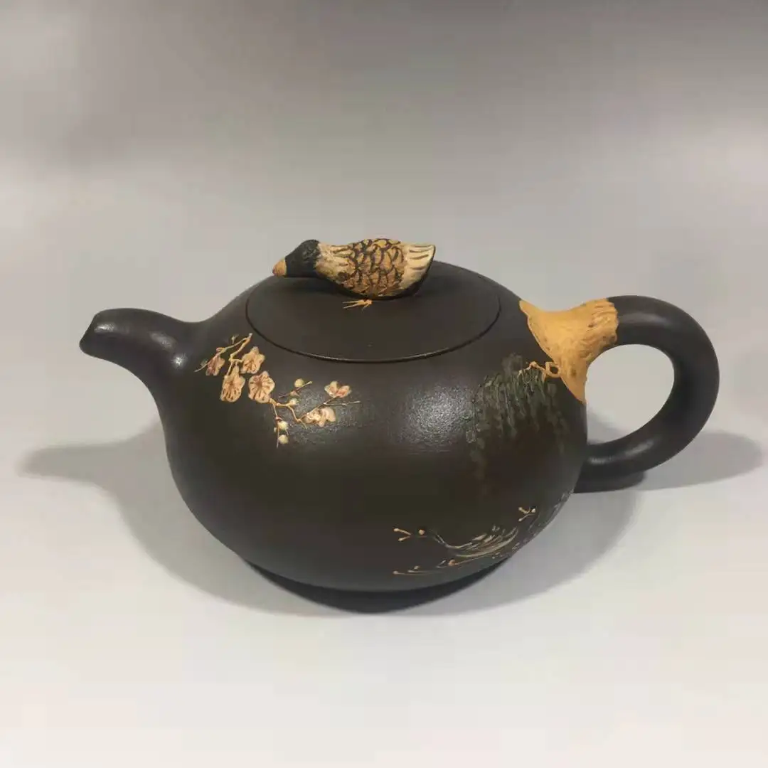 

Unique Old Chinese YiXing Handcraft puyple Clay Teapot,mandarin duck shape, with mark, Free shipping