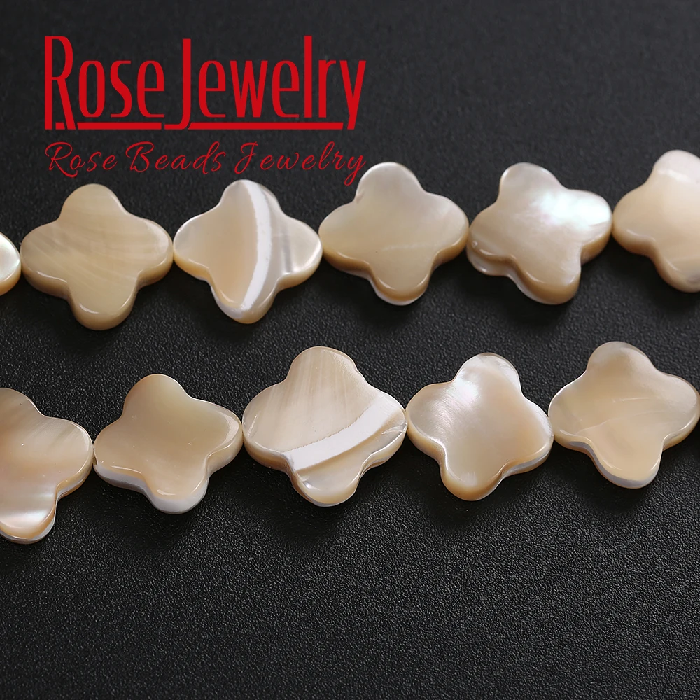 

Wholesale Natural Champagne Shell Clover Shape Loose Charms Beads 15'' Strand 12 mm for Jewelry Making DIY Bracelet Accessories