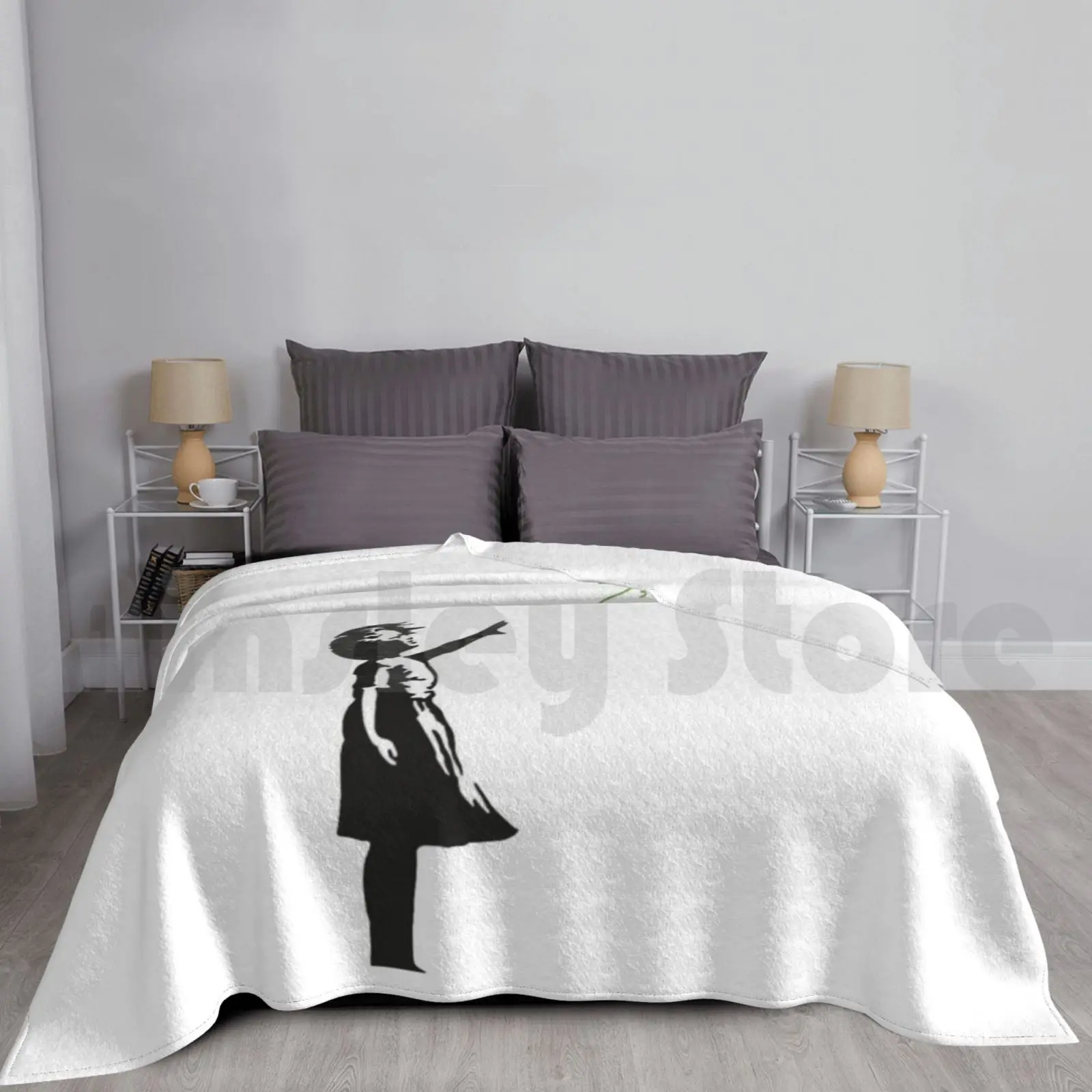 

Banksy-Green Heart Balloon Girl Blanket Fashion Custom Banksy Banksy Balloon Girl Banksy Girl Heart Banksy