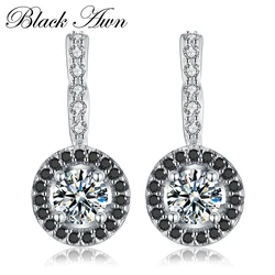 2026 New Vintage Silver Color Engagement Hoop Earrings for Women Black&White Stone Jewelry Bijoux T001