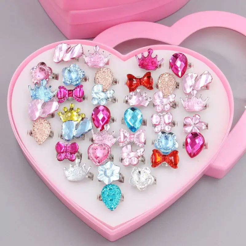 10/12/24Pcs Girls Princess Acrylic Rhinestone Fancy Adjustable Rings Party Favors Kids  Ring Accessories Beauty Fashion Toys