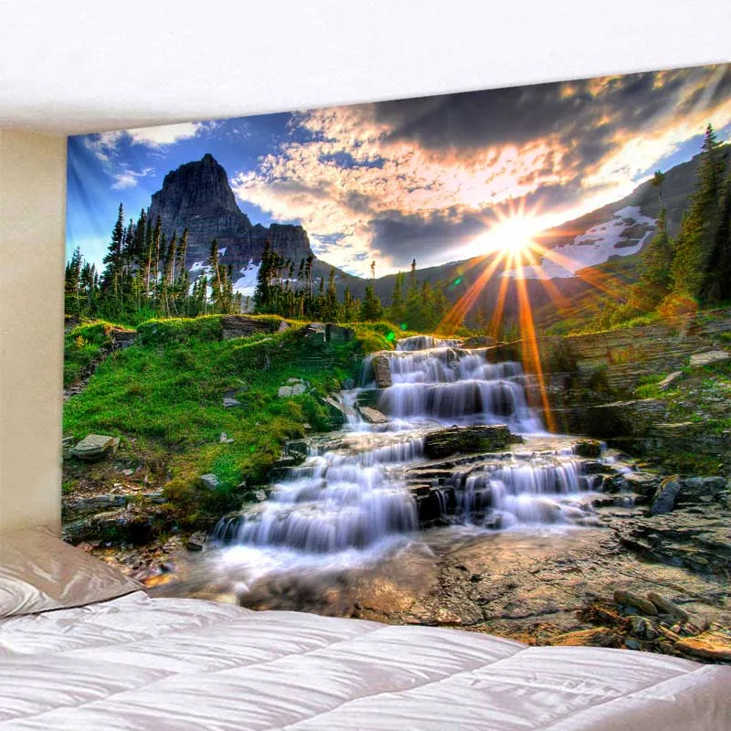 Landscape waterfall big tapestry aesthetics room decoration wall hanging bohemian hippie home background wall decoration
