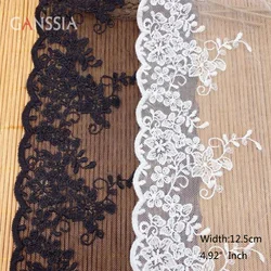 1yard Width:12.5cm Exquisite Flower Lace headscarf Laces Trim Ivory White&Black for Wedding Dress Sewing Accessories(SS-2392)