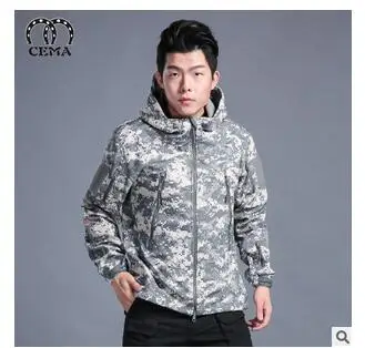 shipping, New Free shark skin jacket camouflage fleece thick tactics of men's outwear Hoody winter warm Jacket