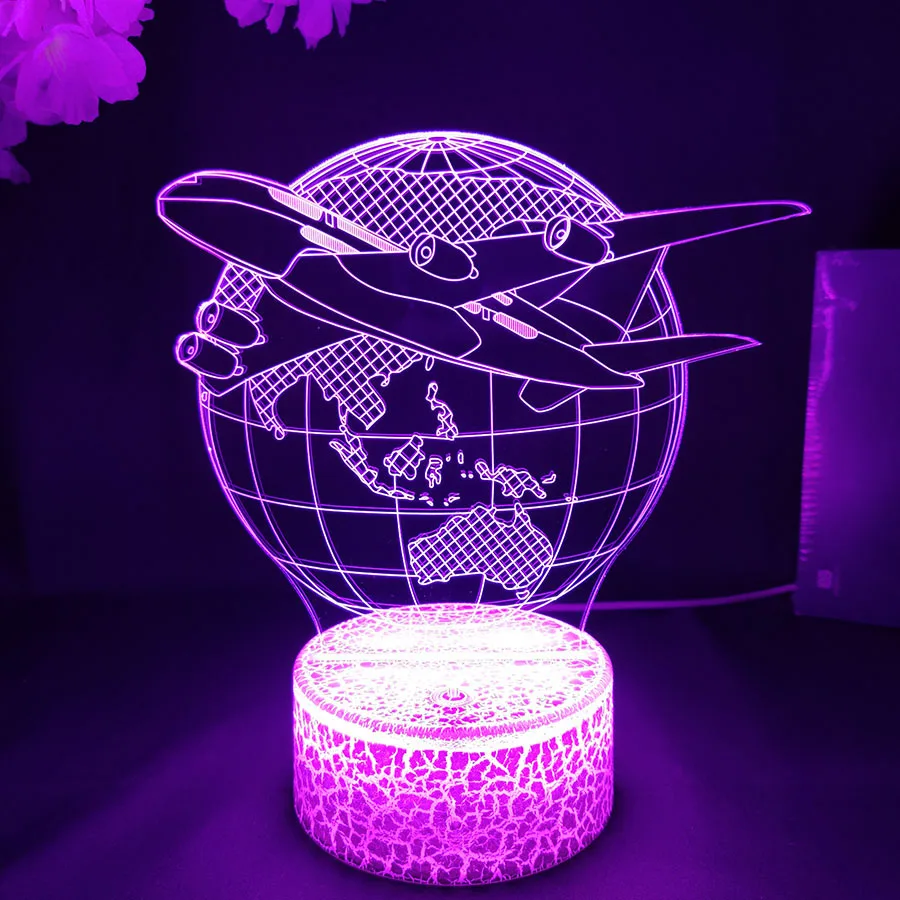 

3D Fantasy Airplane Earth LED Hologram Light Acrylic Night Lamp RGB Flashing Gift Desktop Setup PC Backlight Room Decor