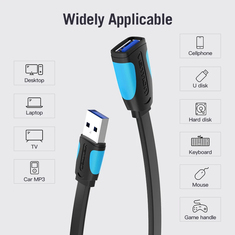 USB firmy Vention 3.0 2.0 przedłużacz męski na żeński przedłużacz USB3.0 przedłużony do laptopa PC przedłużacz USB 1m 3M