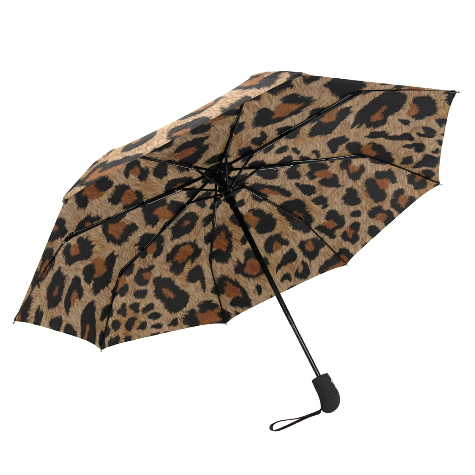 Leopard Print Women\'s Automatic Umbrella Male Rain Sun Protection Three Folding Umbrella Parasol Parapluie For Outdoor Travel