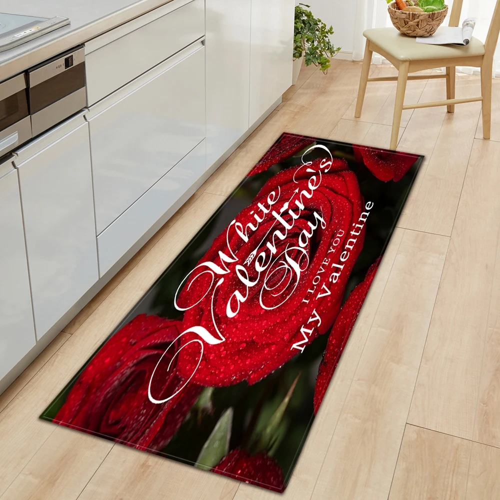 Kitchen Rug Home Entrance DoorRug Bedroom Living Room Decor Carpet Valentine's Day Hallway Balcony Bathroom Anti-Slip Floor Rugs