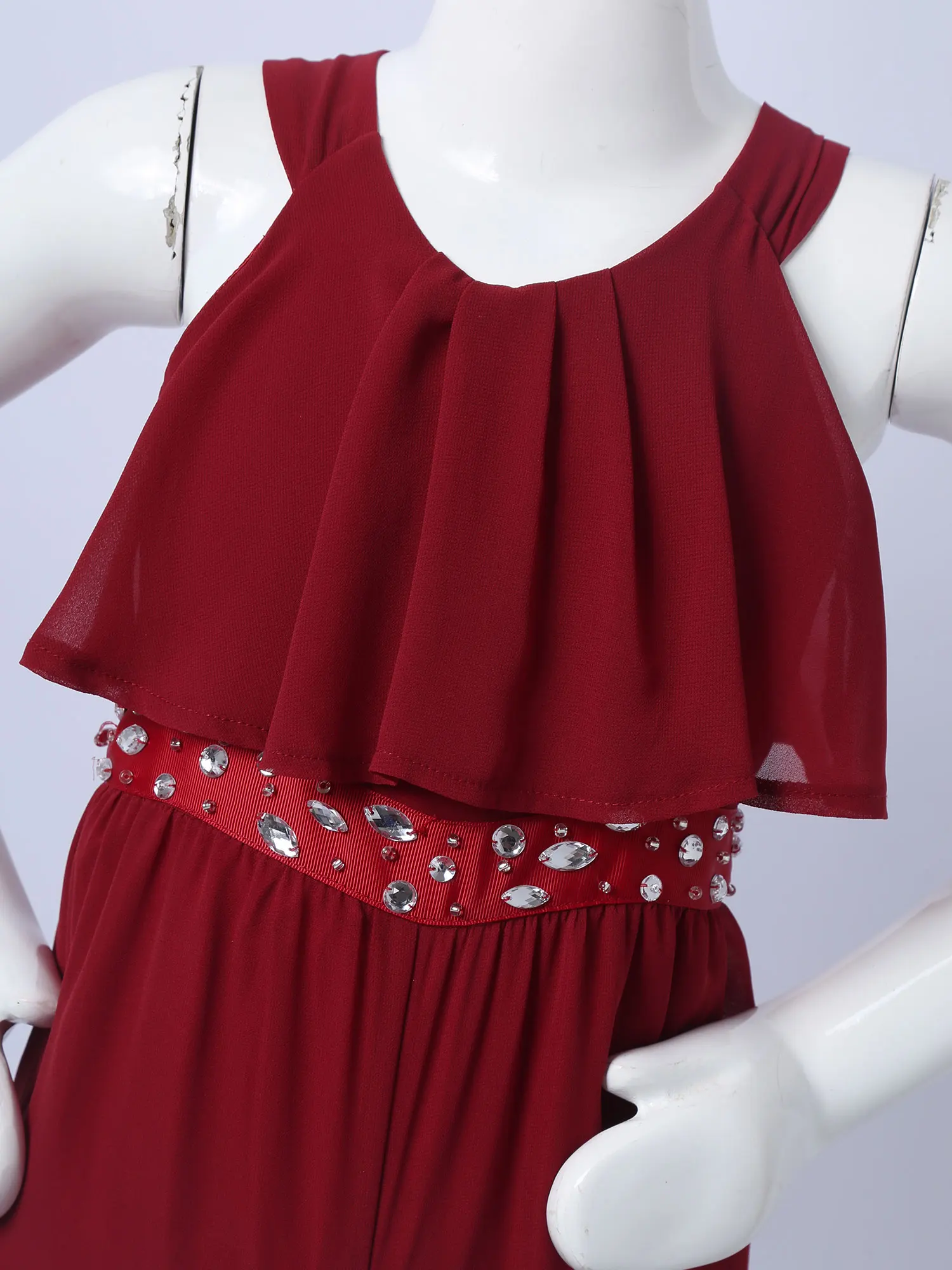 Bambini ragazze tuta estate Casual elegante tuta in Chiffon senza maniche cerniera vita alta gamba larga salopette salopette larghe