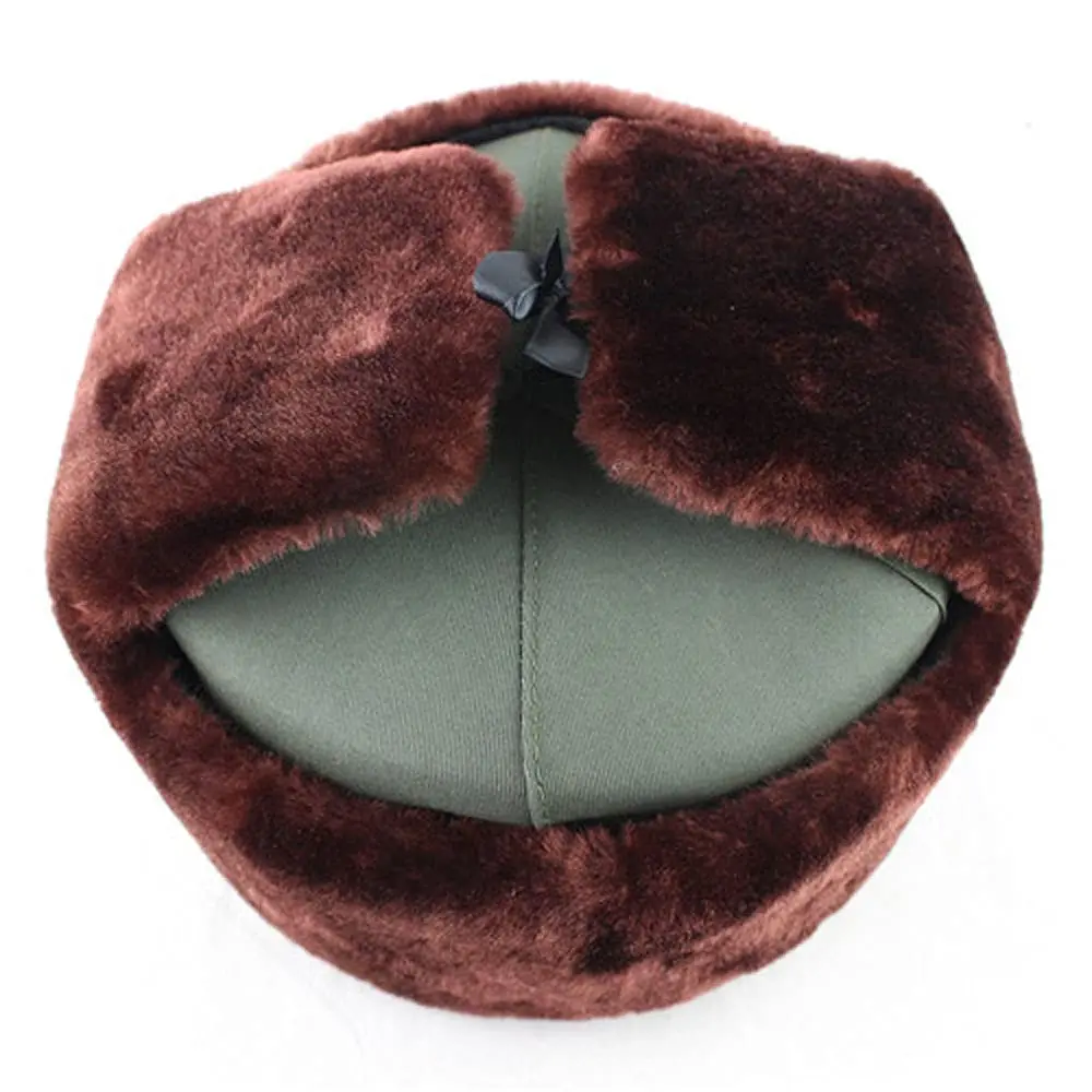 Winter Faux Rabbit Fur Earflap Men Snow Hat Soviet Army Military Badge Ushanka Bomber Hats