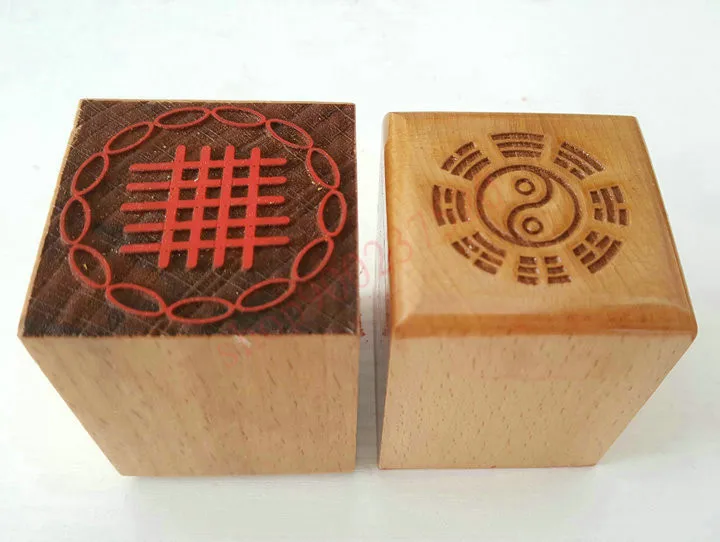 Taoist magic tools,  Single side peach wood seal- cordage seal,  zhidu zongshe Order seal